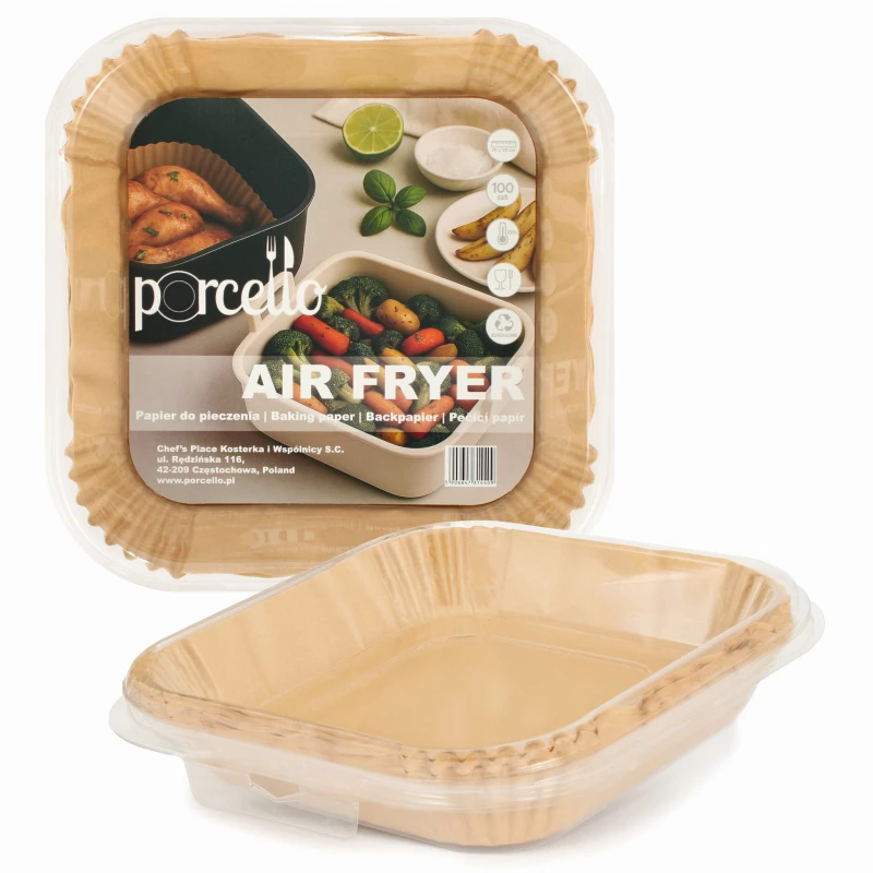 Kwadratowy papier do pieczenia w frytkownicy beztłuszczowej 24 cm, 100 szt. | Porcello Air Fryer