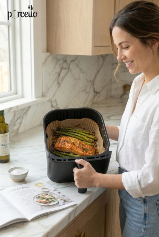 Kwadratowy papier do pieczenia w frytkownicy beztłuszczowej 24 cm, 100 szt. | Porcello Air Fryer #2