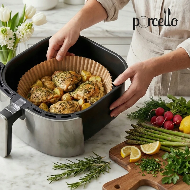 Okrągły papier do pieczenia w frytkownicy beztłuszczowej 24 cm, 100 szt. | Porcello Air Fryer #2