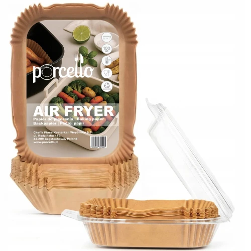Prostokątny papier do pieczenia w frytkownicy beztłuszczowej 22x14 cm, 100 szt. | Porcello Air Fryer