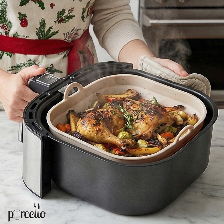 Sylikonowa kwadratowa forma do frytkownicy beztłuszczowej 20 cm | Porcello Air Fryer #2